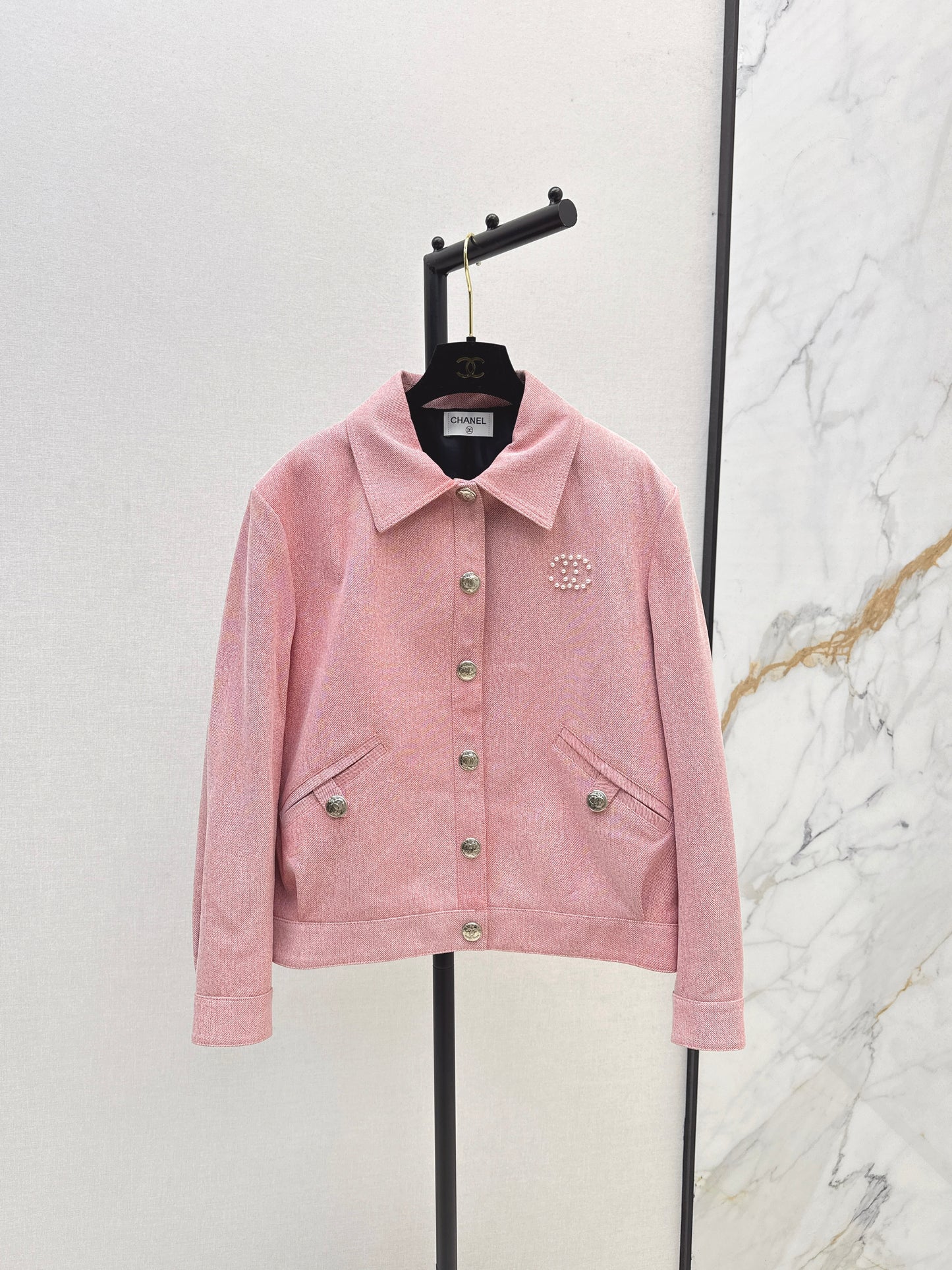 C 25 High-end handmade logo beaded sheepskin jacket（BLACK/BLUE/PINK）