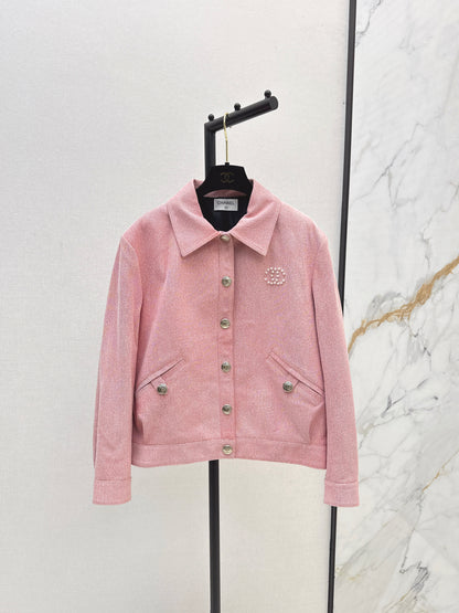 C 25 High-end handmade logo beaded sheepskin jacket（BLACK/BLUE/PINK）
