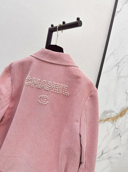 C 25 High-end handmade logo beaded sheepskin jacket（BLACK/BLUE/PINK）