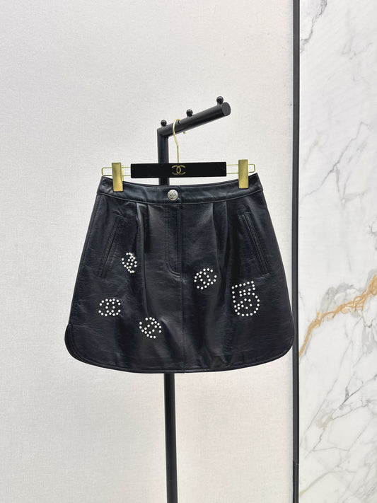 C 25 High-end handmade logo beaded sheepskin skirt（BLACK/BLUE/PINK）