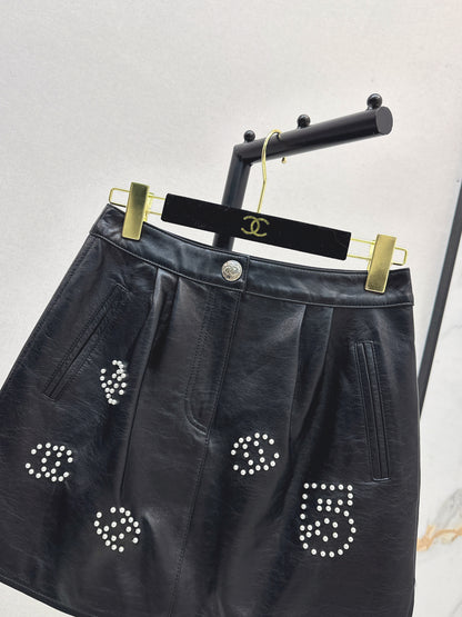 C 25 High-end handmade logo beaded sheepskin skirt（BLACK/BLUE/PINK）