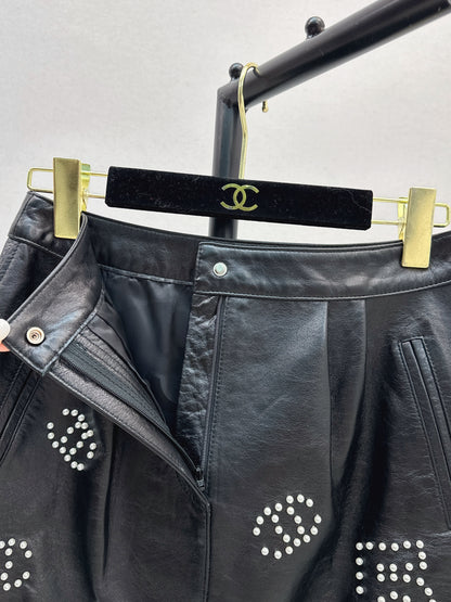 C 25 High-end handmade logo beaded sheepskin skirt（BLACK/BLUE/PINK）