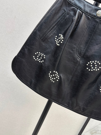 C 25 High-end handmade logo beaded sheepskin skirt（BLACK/BLUE/PINK）
