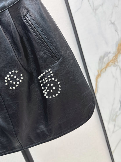 C 25 High-end handmade logo beaded sheepskin skirt（BLACK/BLUE/PINK）