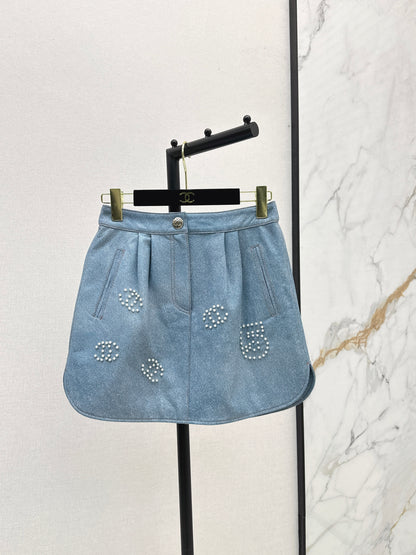 C 25 High-end handmade logo beaded sheepskin skirt（BLACK/BLUE/PINK）