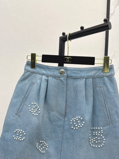 C 25 High-end handmade logo beaded sheepskin skirt（BLACK/BLUE/PINK）