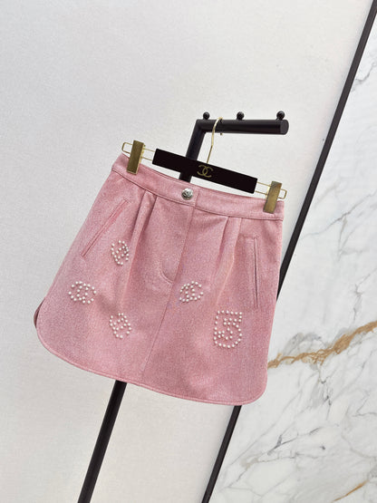 C 25 High-end handmade logo beaded sheepskin skirt（BLACK/BLUE/PINK）
