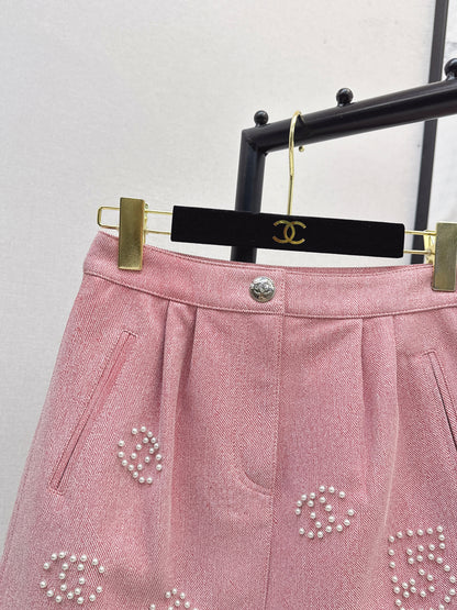 C 25 High-end handmade logo beaded sheepskin skirt（BLACK/BLUE/PINK）