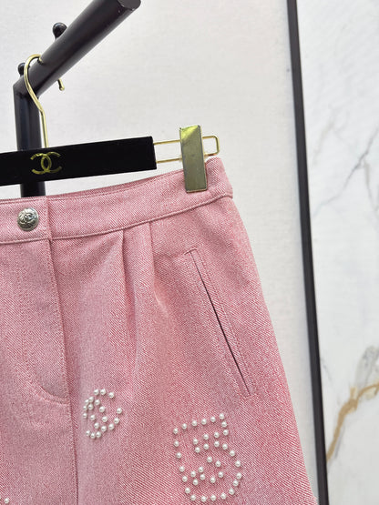 C 25 High-end handmade logo beaded sheepskin skirt（BLACK/BLUE/PINK）