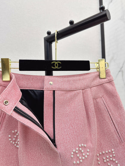 C 25 High-end handmade logo beaded sheepskin skirt（BLACK/BLUE/PINK）