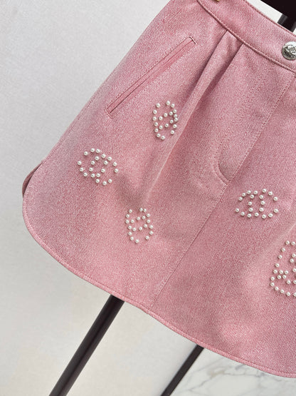 C 25 High-end handmade logo beaded sheepskin skirt（BLACK/BLUE/PINK）