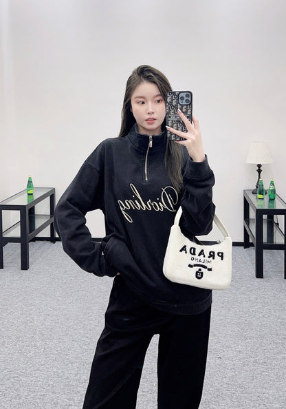 Di 25 Cotton embroidered logo zip-up sweatshirt