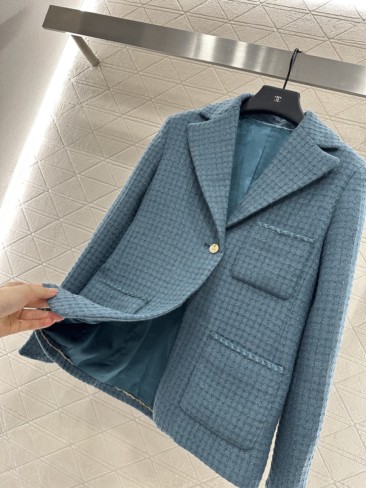 C 25 Check Tweed Lapel Wool Jacket