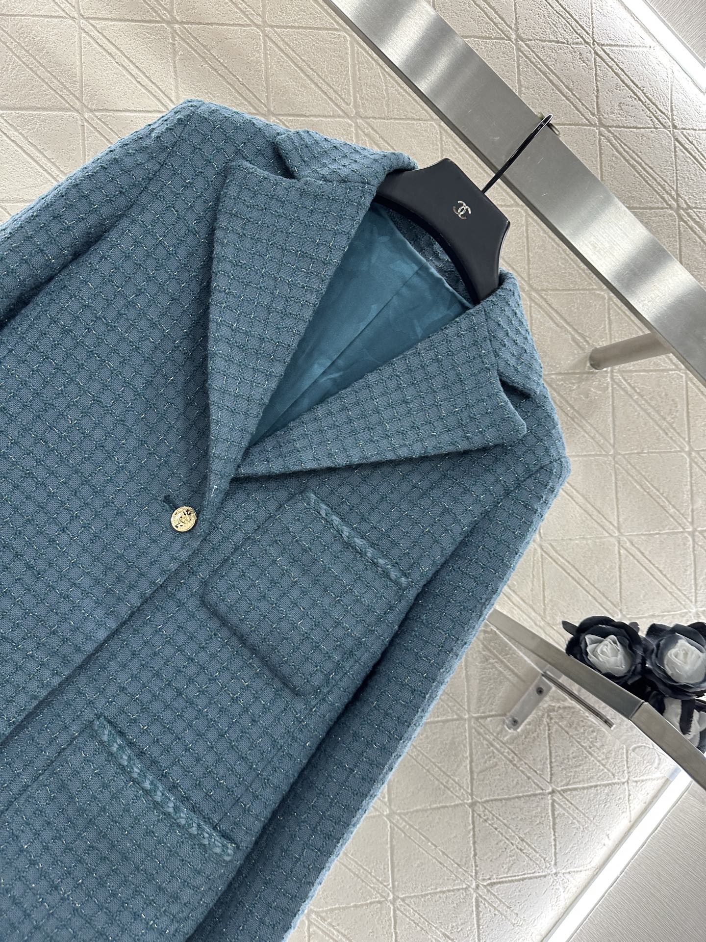 C 25 Check Tweed Lapel Wool Jacket