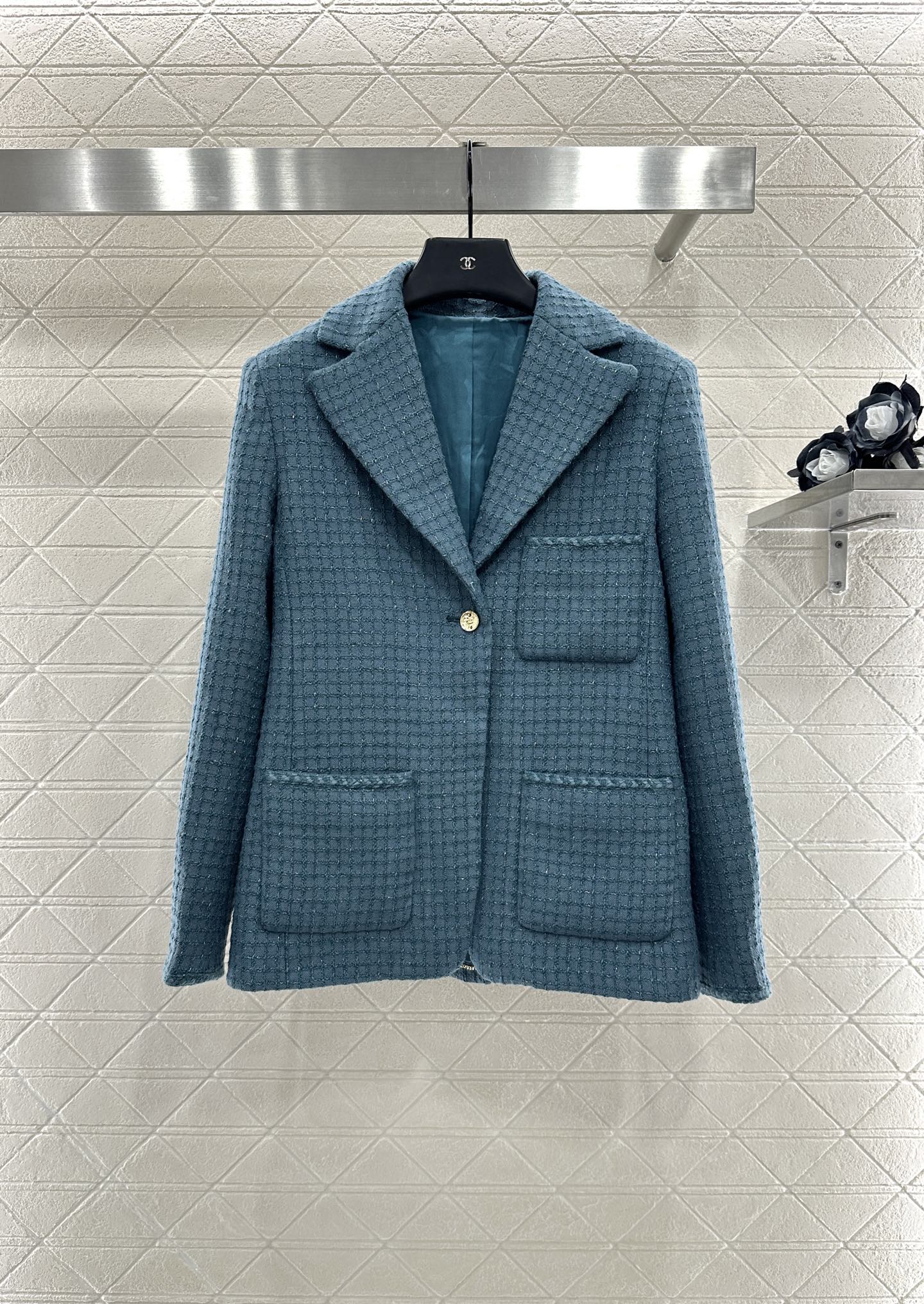 C 25 Check Tweed Lapel Wool Jacket