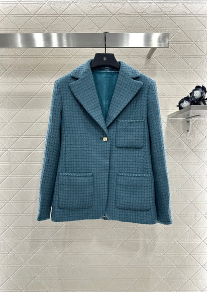 C 25 Check Tweed Lapel Wool Jacket