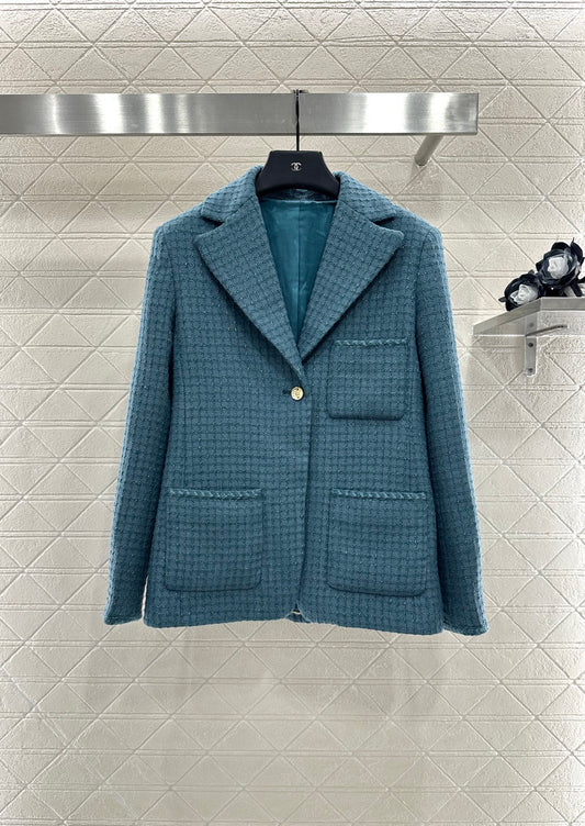 C 25 Check Tweed Lapel Wool Jacket
