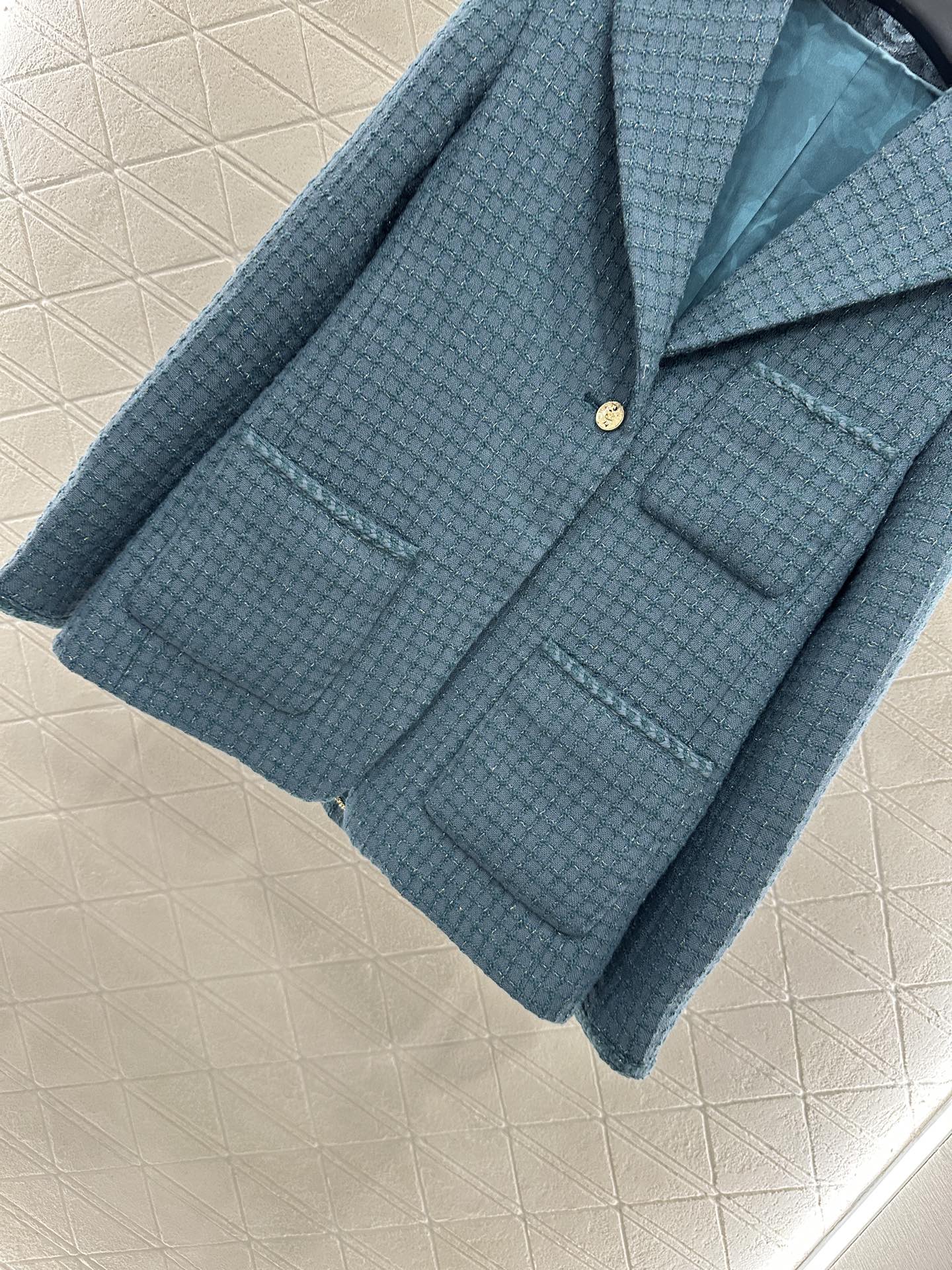 C 25 Check Tweed Lapel Wool Jacket