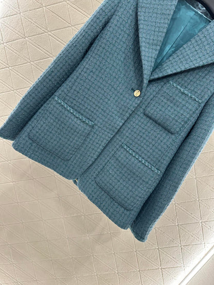 C 25 Check Tweed Lapel Wool Jacket