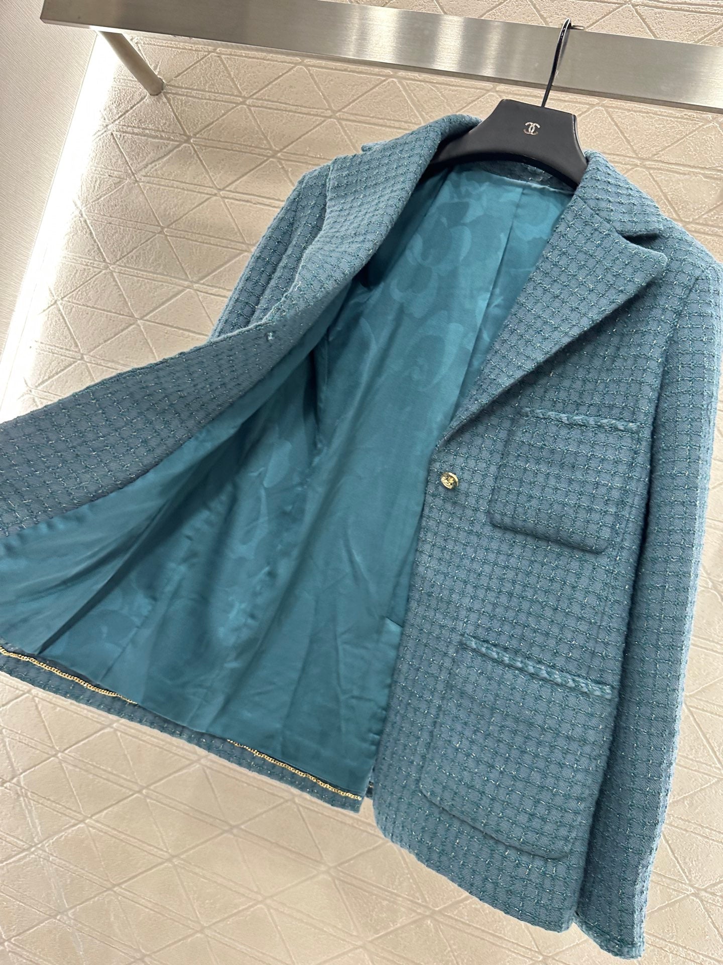 C 25 Check Tweed Lapel Wool Jacket