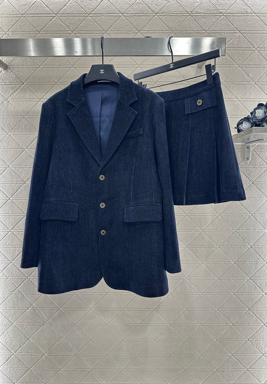 Mi 25 Denim Jacket Pleated Skirt Suit