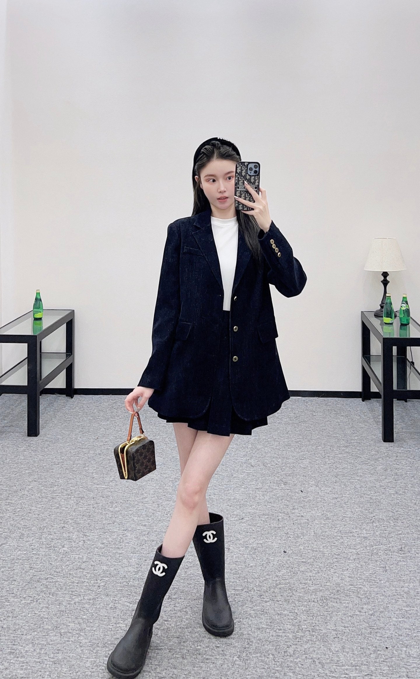 Mi 25 Denim Jacket Pleated Skirt Suit