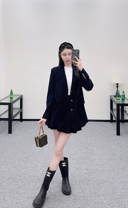 Mi 25 Denim Jacket Pleated Skirt Suit