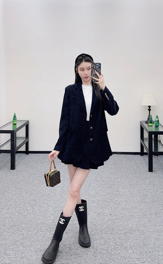 Mi 25 Denim Jacket Pleated Skirt Suit