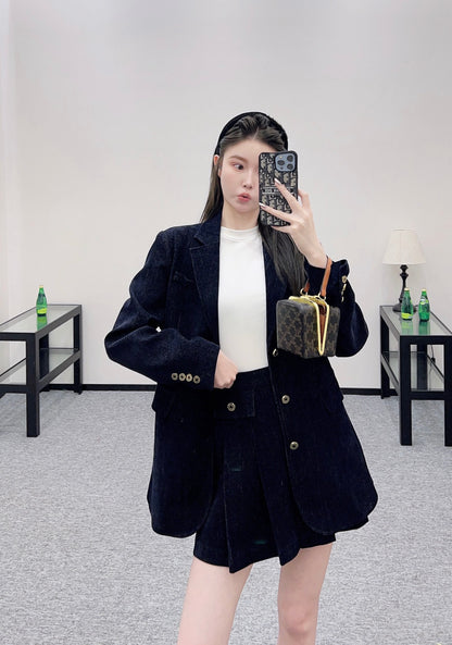 Mi 25 Denim Jacket Pleated Skirt Suit