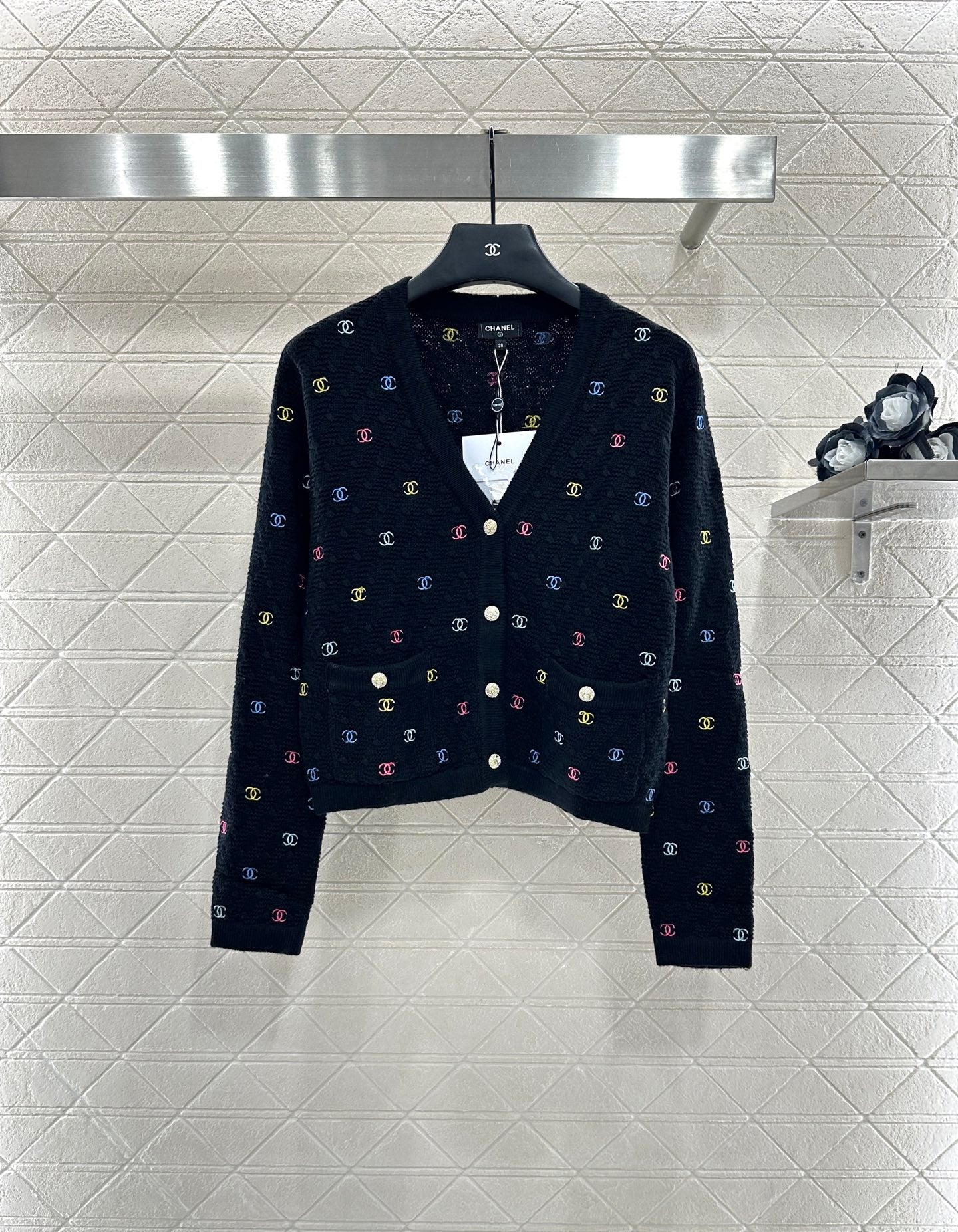C 25 Crew neck embroidered wool cardigan