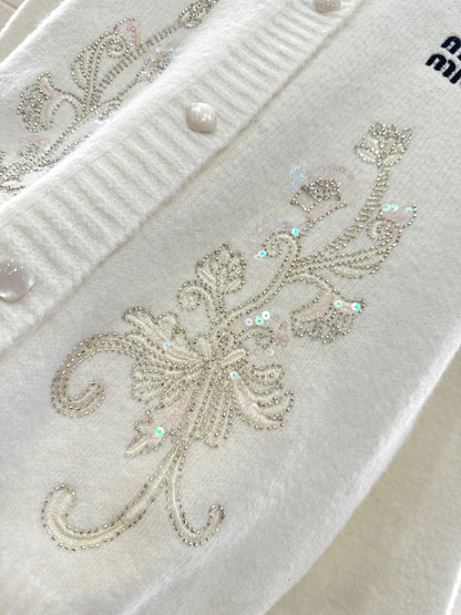 Mi 25 Round neck embroidered sequined knitted cardigan