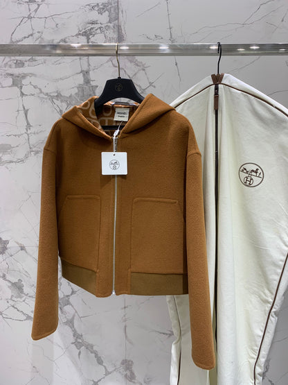 He 25 Jacquard double-faced wool hooded jacket