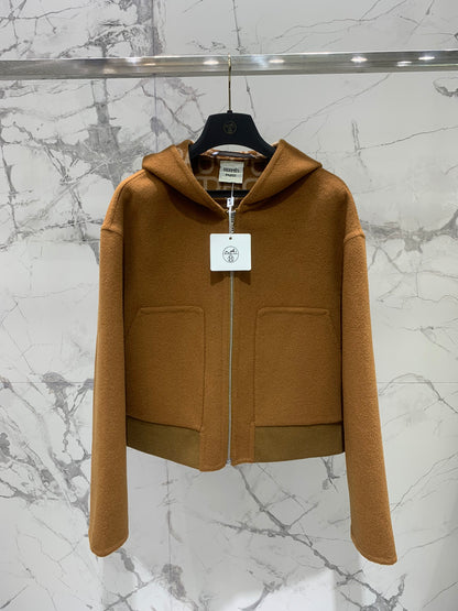 He 25 Jacquard double-faced wool hooded jacket