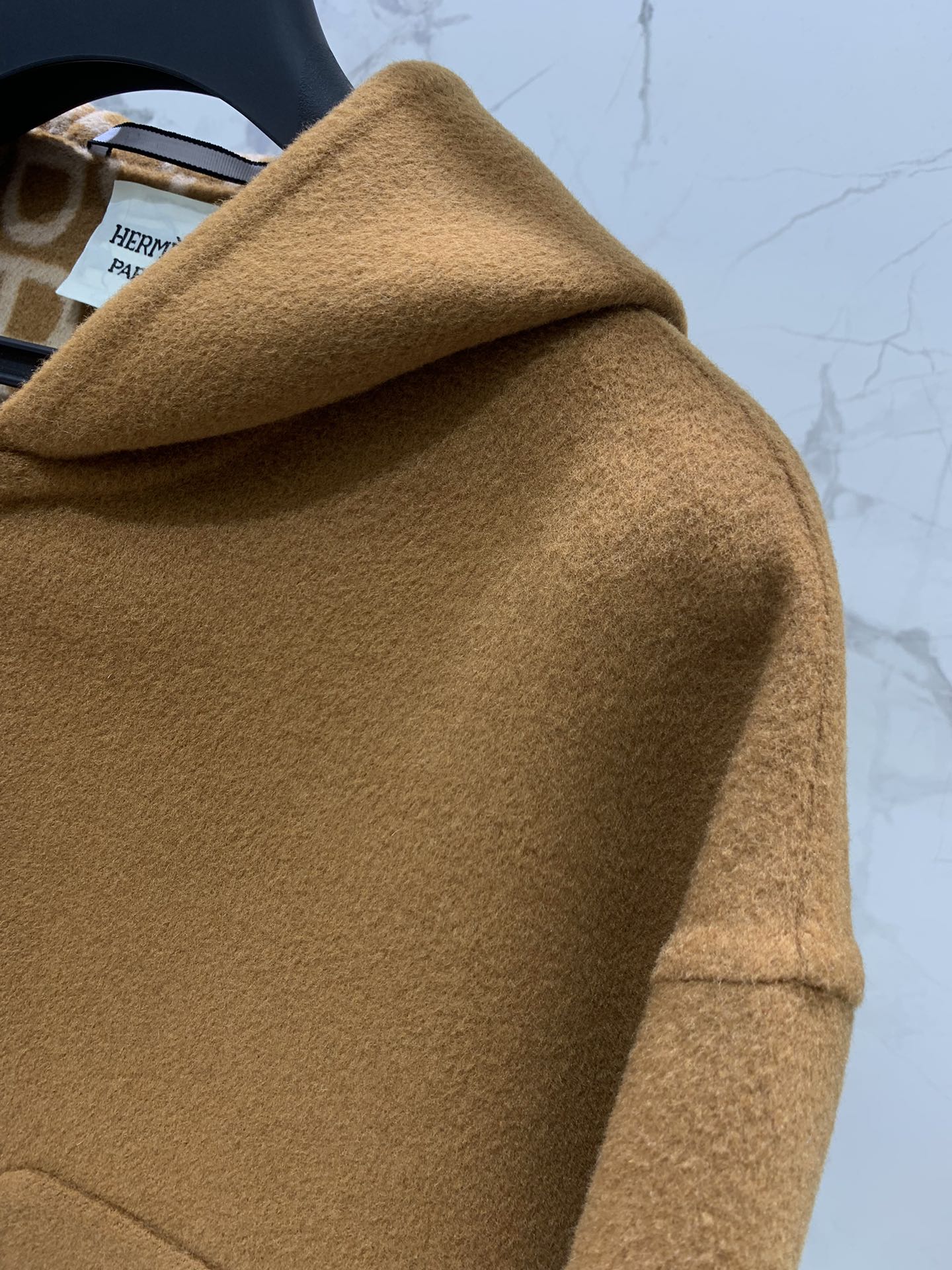 He 25 Jacquard double-faced wool hooded jacket