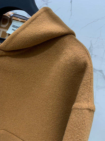 He 25 Jacquard double-faced wool hooded jacket