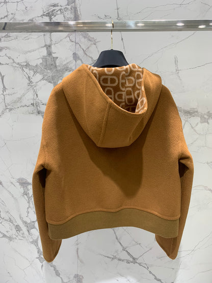 He 25 Jacquard double-faced wool hooded jacket
