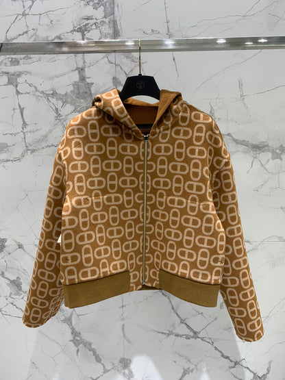 He 25 Jacquard double-faced wool hooded jacket
