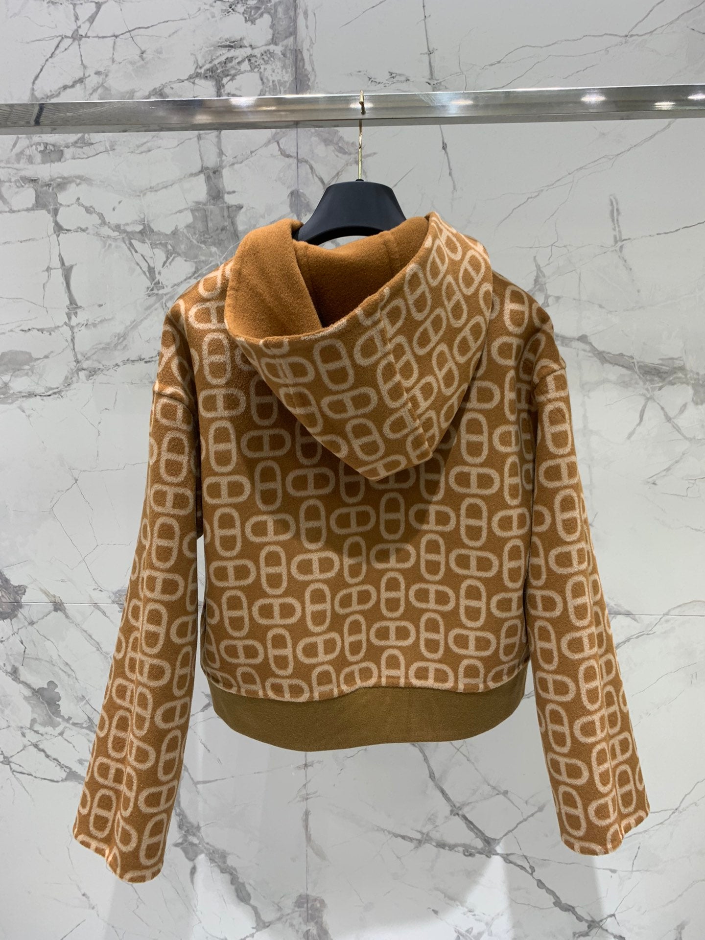 He 25 Jacquard double-faced wool hooded jacket