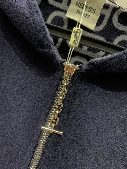He 25 Jacquard double-faced wool hooded jacket
