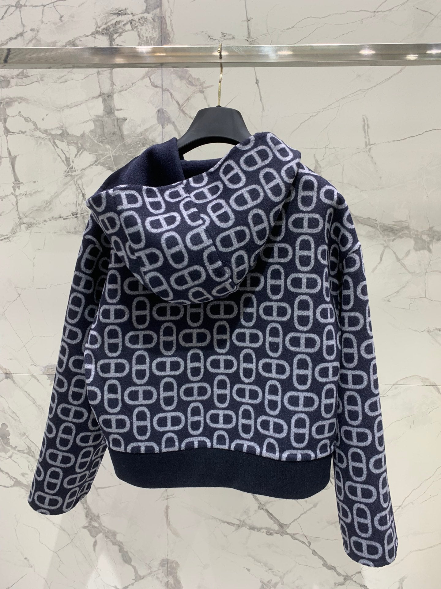 He 25 Jacquard double-faced wool hooded jacket