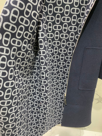 He 25 Jacquard double-faced wool hooded long coat jacket
