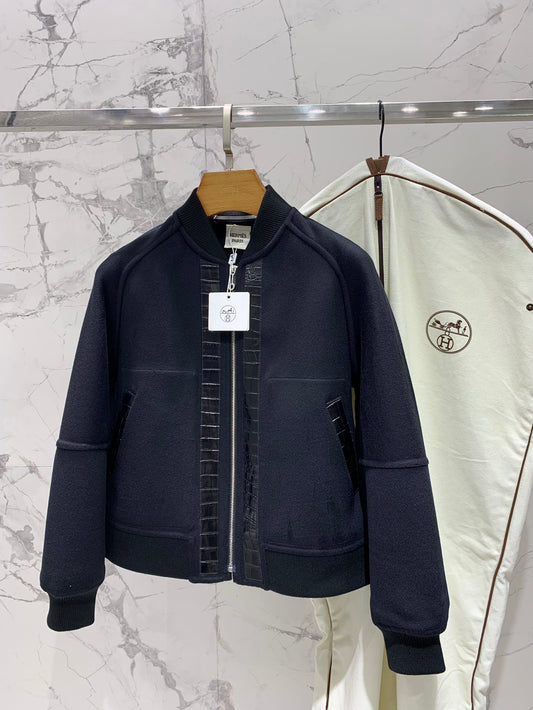 He 25 Cashmere and crocodile leather jacket