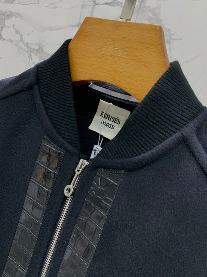 He 25 Cashmere and crocodile leather jacket
