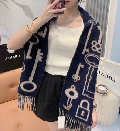 He 25 Key cashmere scarf（BWORN/GREEN/NAVY/GRAY）