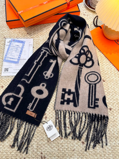He 25 Key cashmere scarf（BWORN/GREEN/NAVY/GRAY）