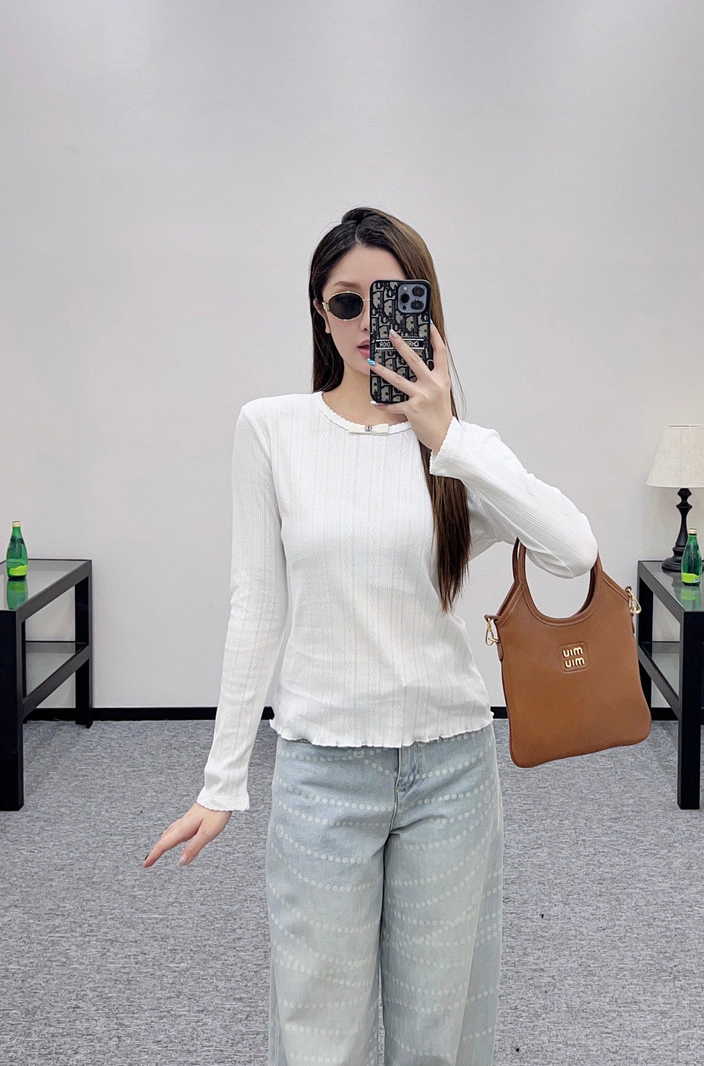 C 25 Lingge small bow long sleeved shirt