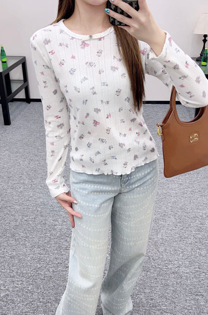 C 25 Printed bow decoration long sleeves