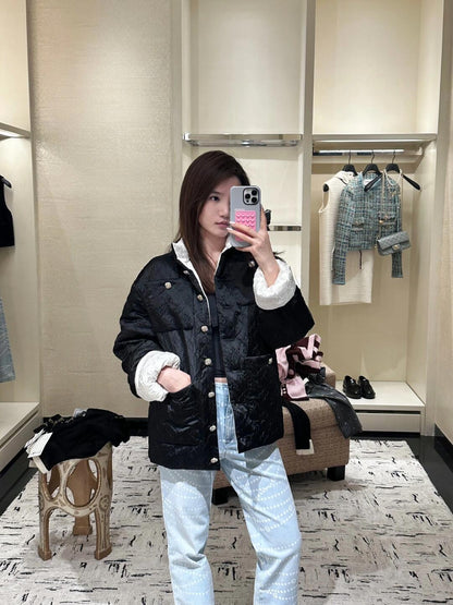 C 25 Black and white stand collar padded jacket