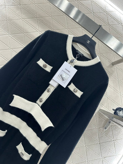 C 25 Wool Knitted Long Sleeve Dress(WHITE/BLACK)
