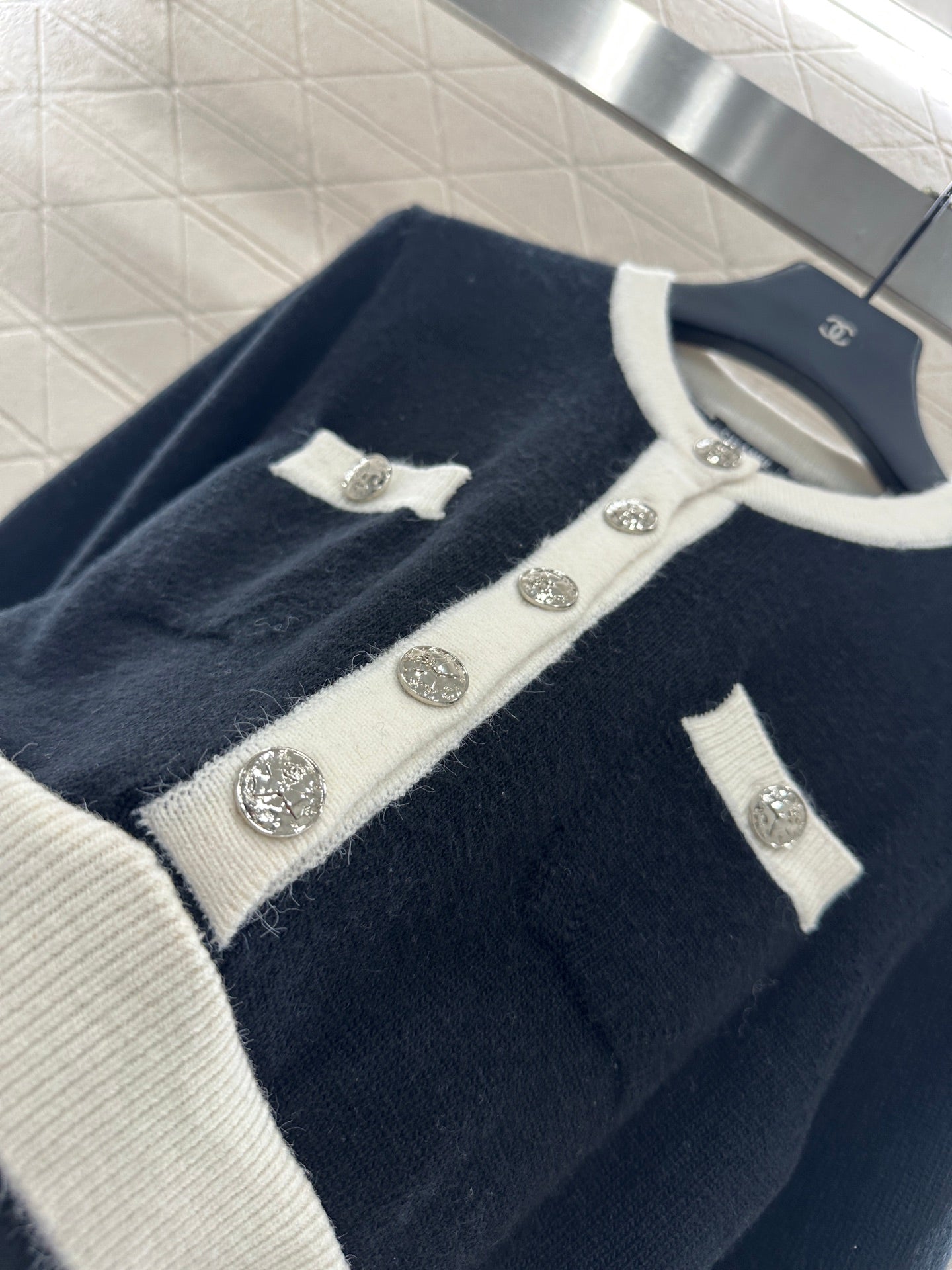 C 25 Wool Knitted Long Sleeve Dress(WHITE/BLACK)